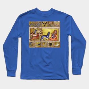 MEDIEVAL BESTIARY,DEERS,GOAT,CAMEL PANTHER,SNAKE DRAGON,FANTASTIC ANIMALS IN GOLD RED BLUE COLORS Long Sleeve T-Shirt